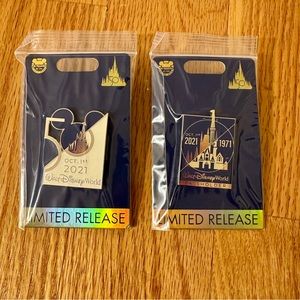 Walt Disney World 50th Anniversary October 1st Pin Limited Release Set of 2 New
